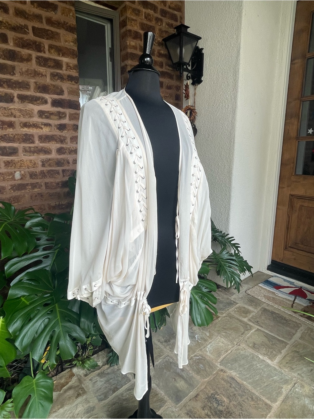 Karina Grimaldi 100% Silk, Cream Lace-Up Open Front Vest